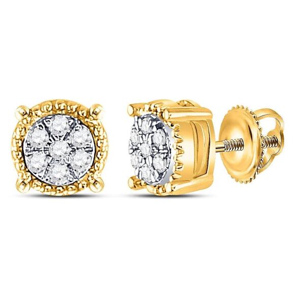Round Diamond Earrings Stud 10k Yellow Gold Screw Back